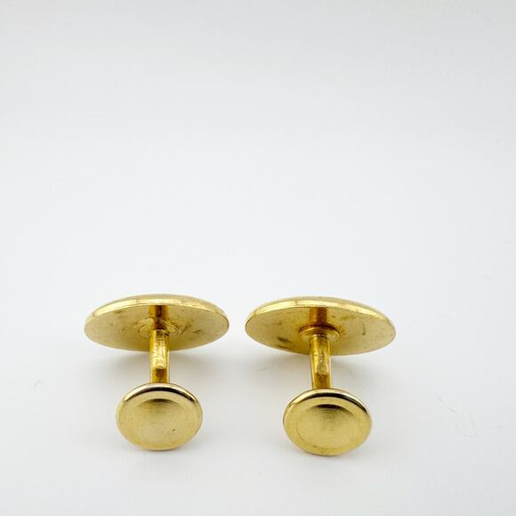 Vintage Plaid Gold Tone Cufflinks Oval Button Style - Picture 4 of 10